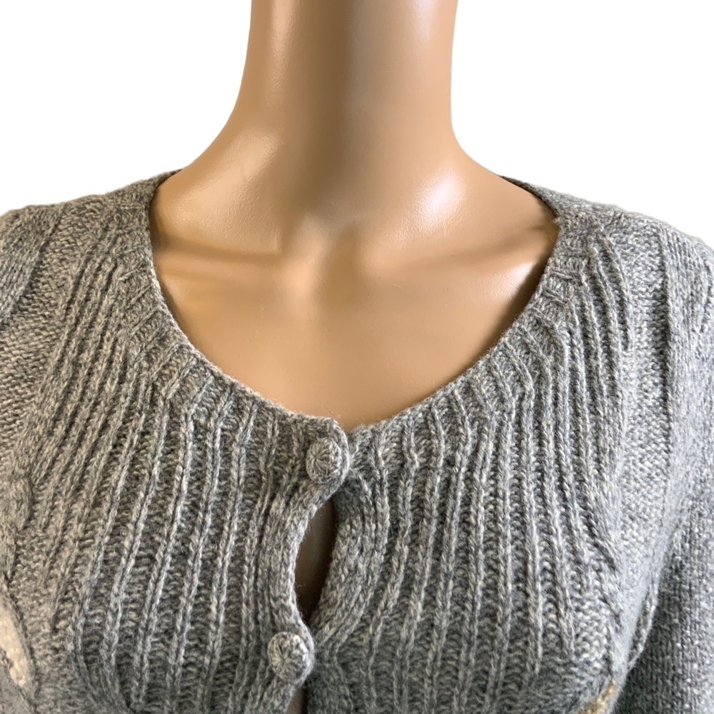 Charlie Robin Gray Cable Knit Button Up Long Sleeve Wool Cardigan Med Twee Artsy - Picture 2 of 13